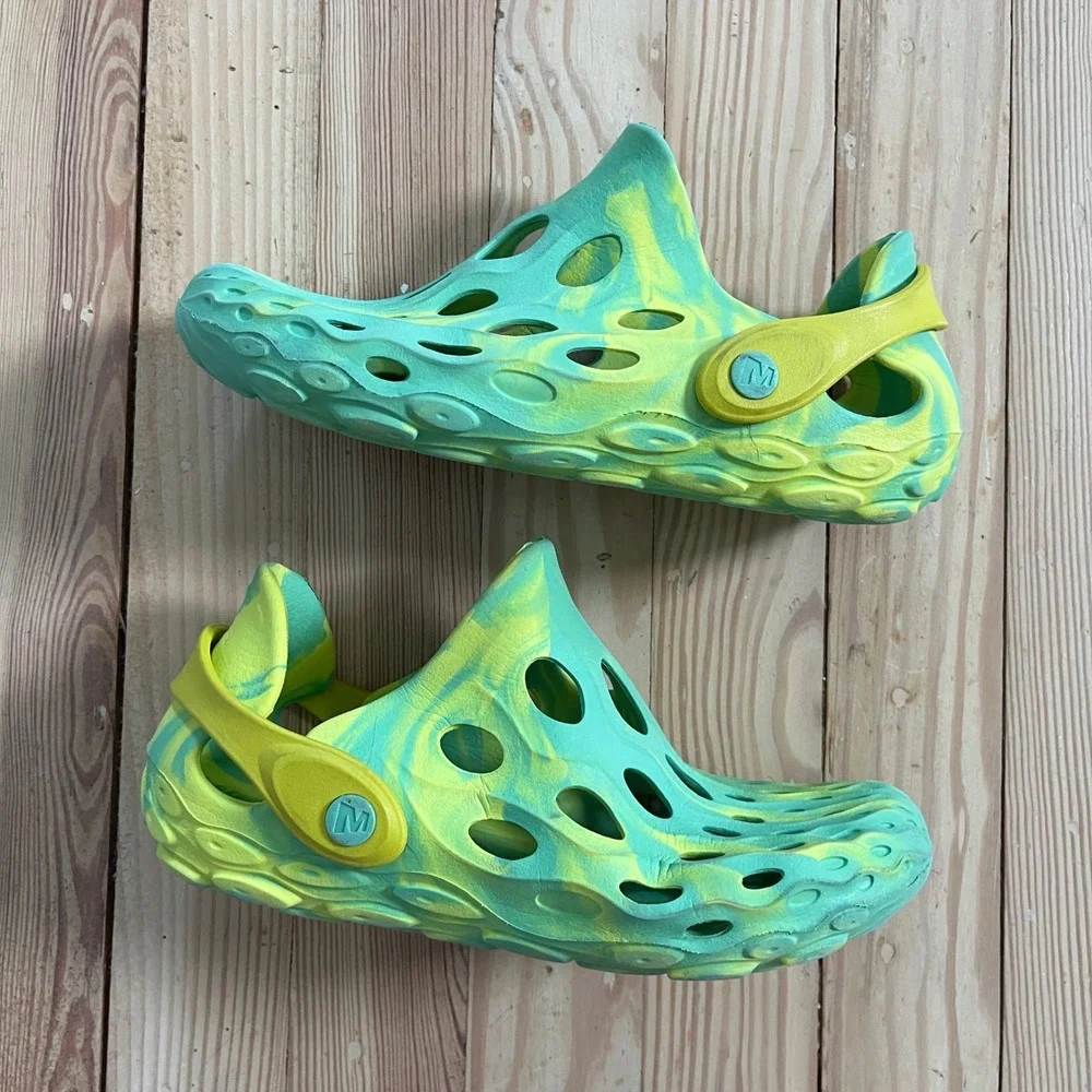 Merrell Hydro Moc Kids Green Yellow Marbled Water Shoes Clogs Size 4 MRS-1480-1